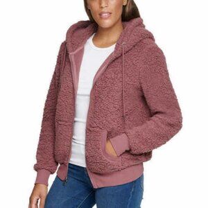 Andrew Marc womens Teddy Fleece Full Zip Hooded Jacket